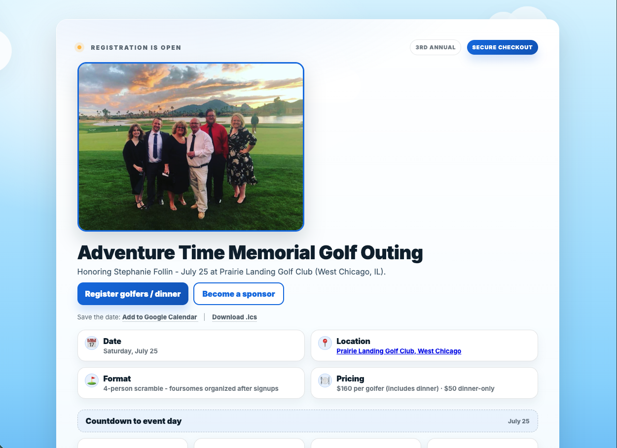 Adventure Time Memorial Golf Outing Website