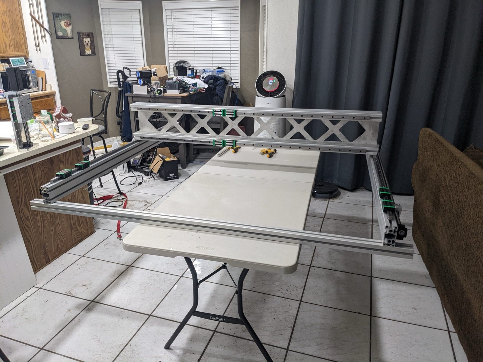 CNC router gantry and frame assembled during the build