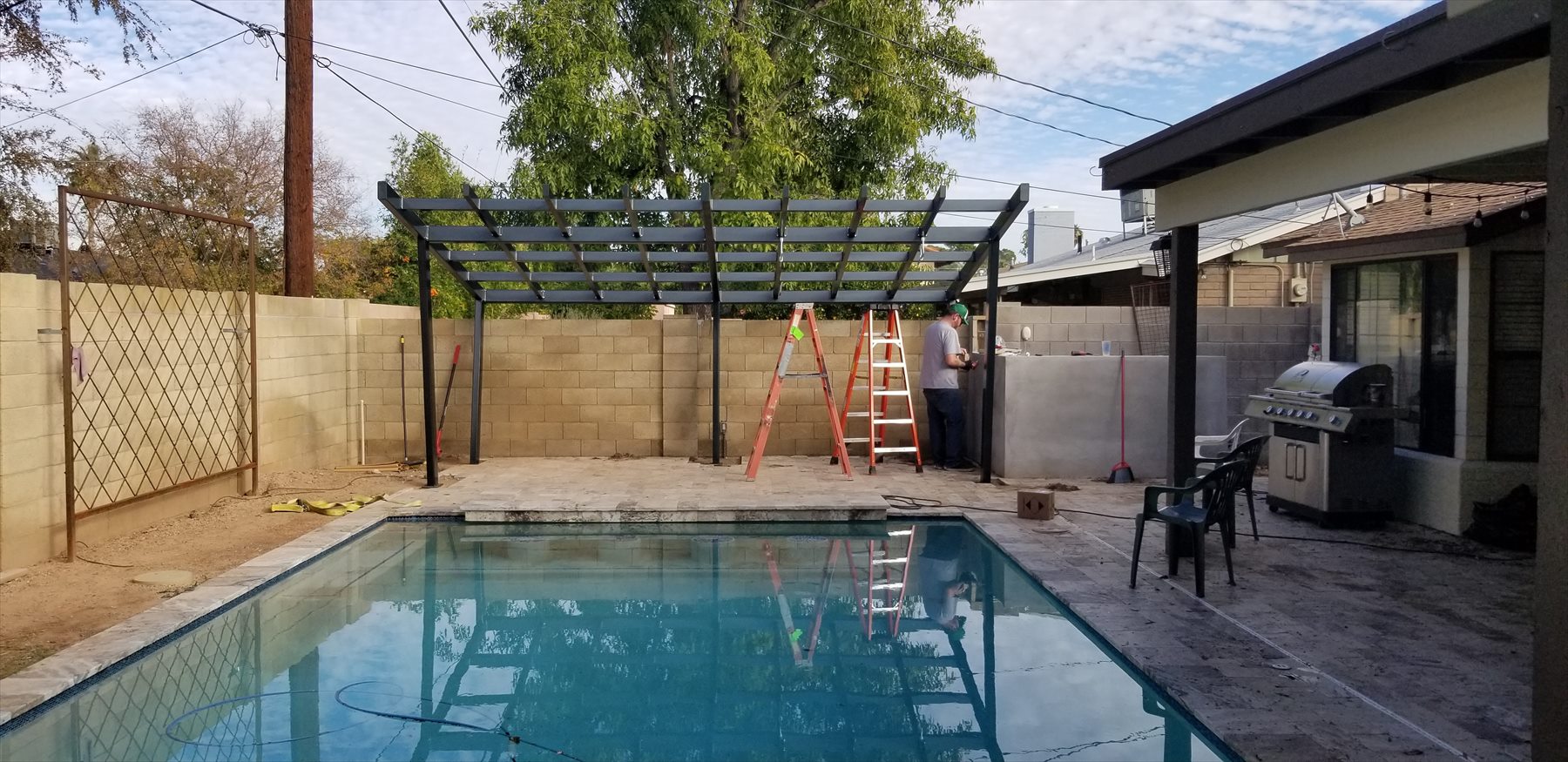Pergola front elevation over pool patio